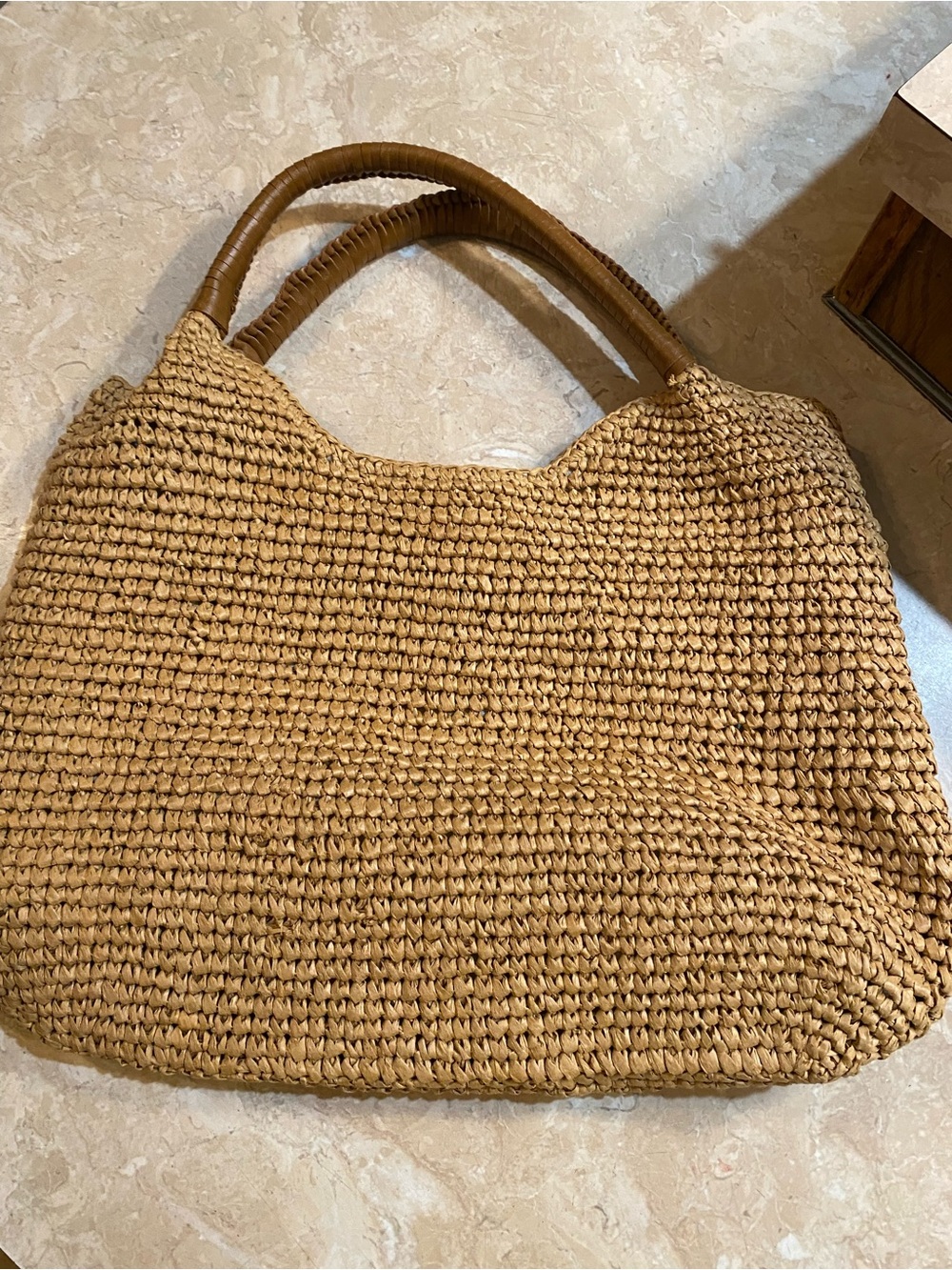 Tommy Bahama Woven Straw Hobo Bag in Tan with Brown Handles - Picture 3 of 5